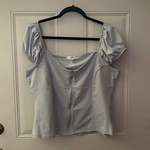 Puff-Sleeved 90s top XL zip up light blue